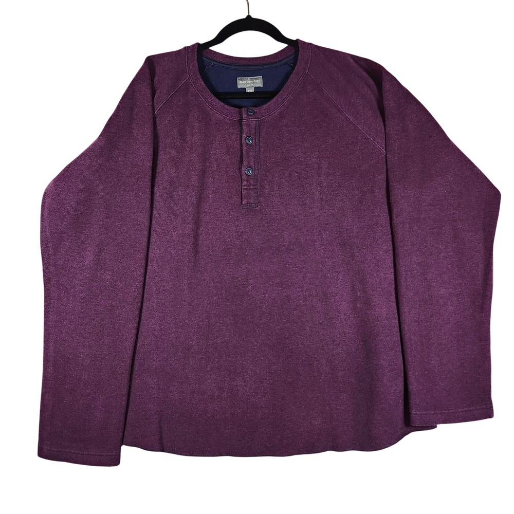 Bean Signature‎ Mens XXL Burgundy Heathered Long Sleeve Henley Shirt